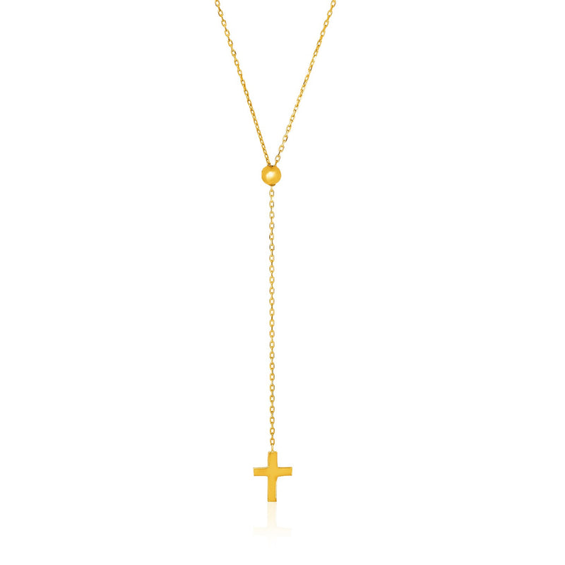 14K Yellow Gold Adjustable Cable Chain Necklace with Cross