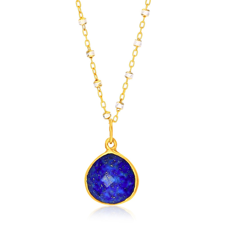 Sterling Silver Yellow Gold Plated Teardrop Faceted Lapis Pendant