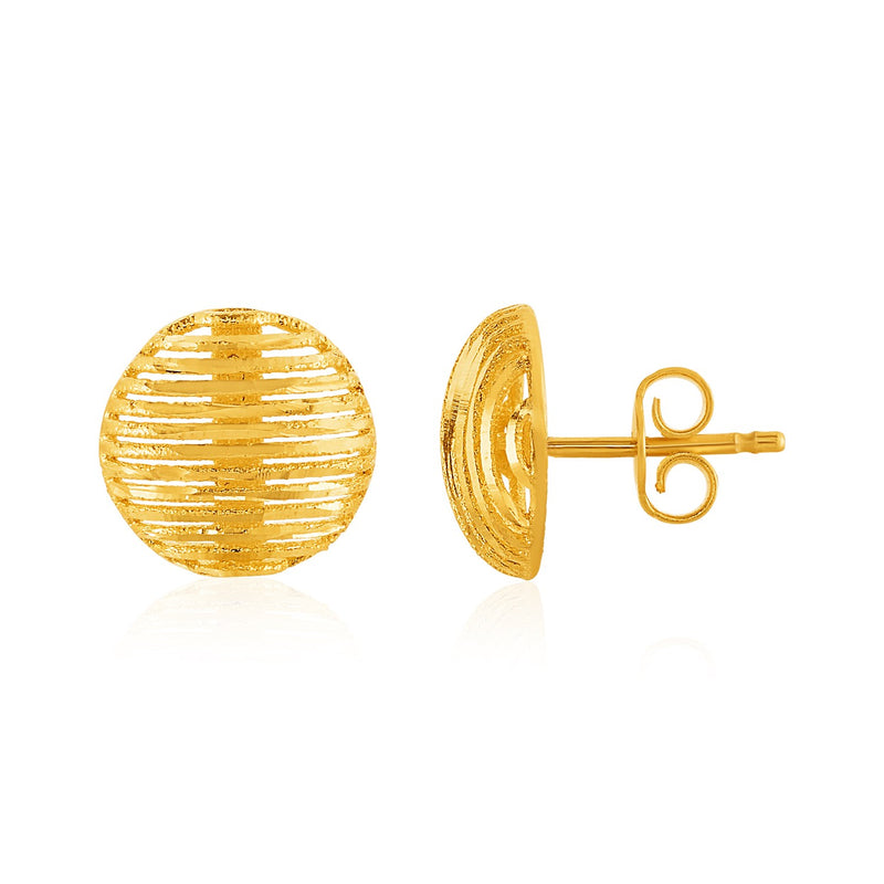 14K Yellow Gold Post Earrings with Diamond Cut Line Pattern