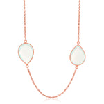 Sterling Silver Rose Gold Plated Teardrop Station Long Necklace with Aqua Chalcedony