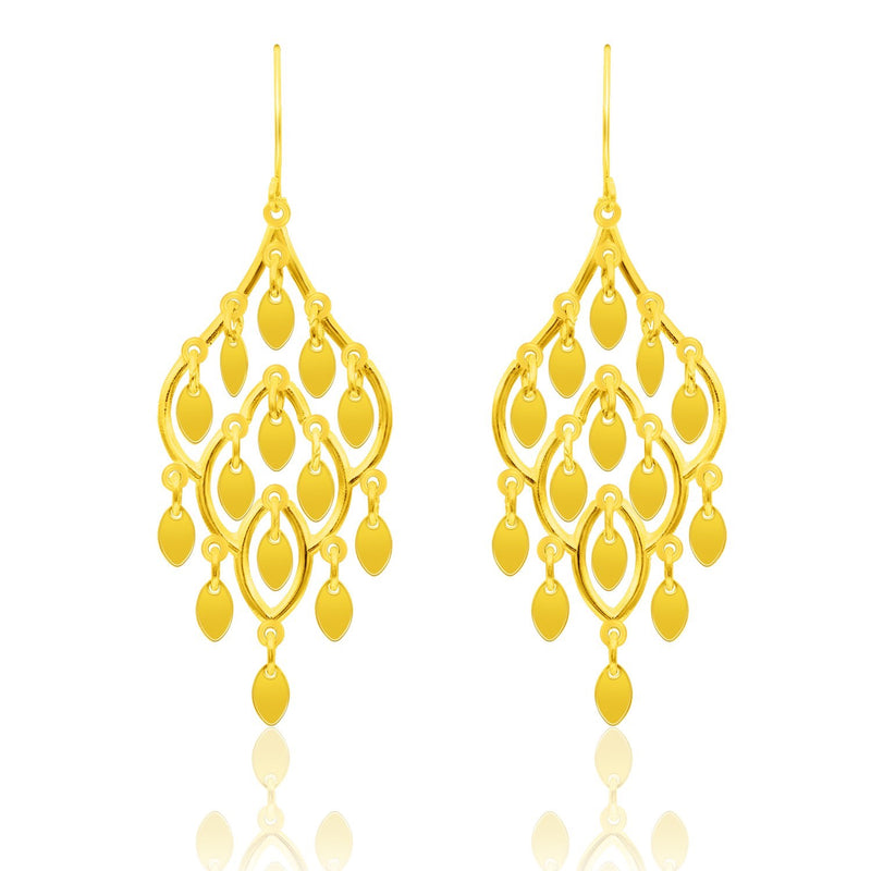 10K Yellow Gold Dangling Earrings with Marquise Sequins