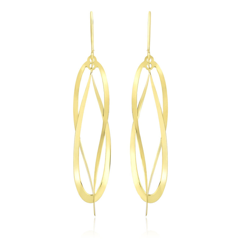 14K Yellow Gold Double Twisted Oval Drop Style Earrings