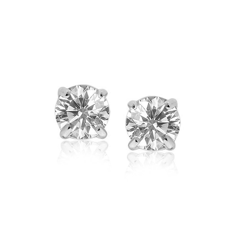 14K White Gold 8.0mm Round CZ Stud Earrings