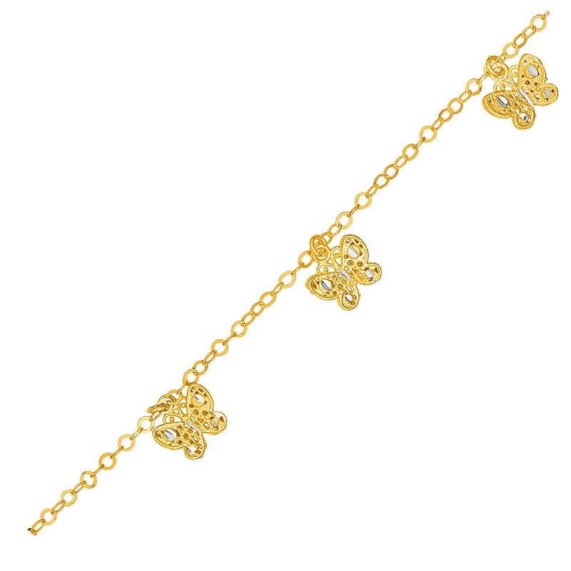 14K Yellow Gold Bracelet with Filigree Style Butterflies