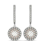 14K White And Rose Gold Drop Diamond Earrings with a Double Round Halo Design (3/4 ct. tw.)