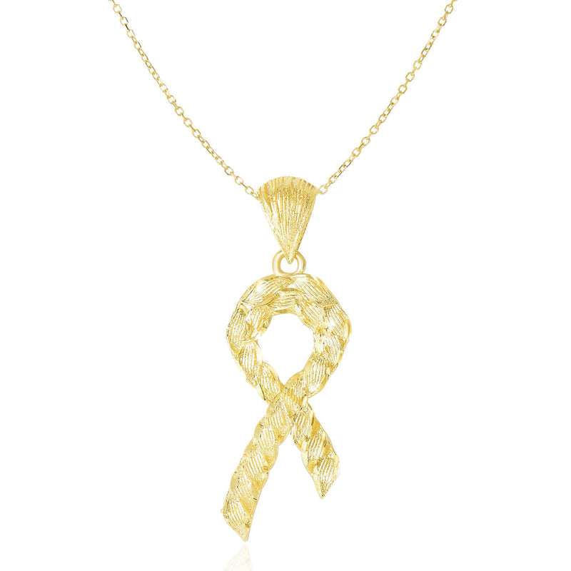 14K Yellow Gold Ribbon Pendant with Textured Rope Design