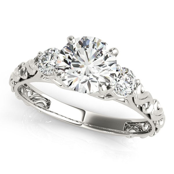 14K White Gold Antique Design 3 Stone Round Diamond Engagement Ring (1 3/4 ct. tw.)