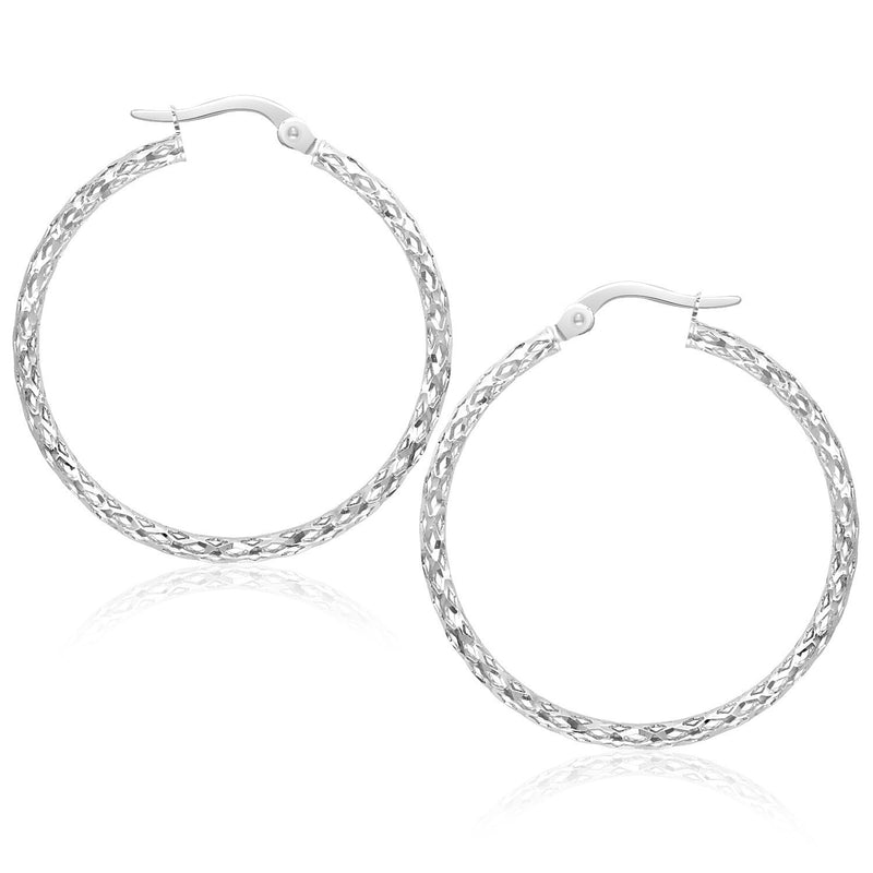 Large Textured Hoop Earrings in 10K White Gold