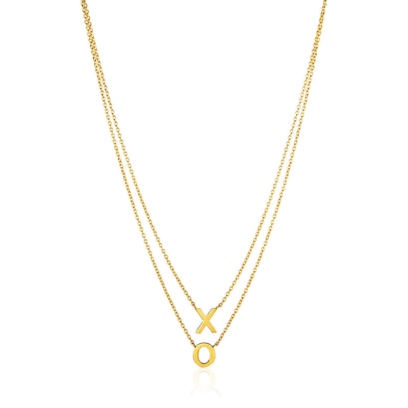 14K Yellow Gold Double-Strand Chain Necklace with ''X'' and ''O''