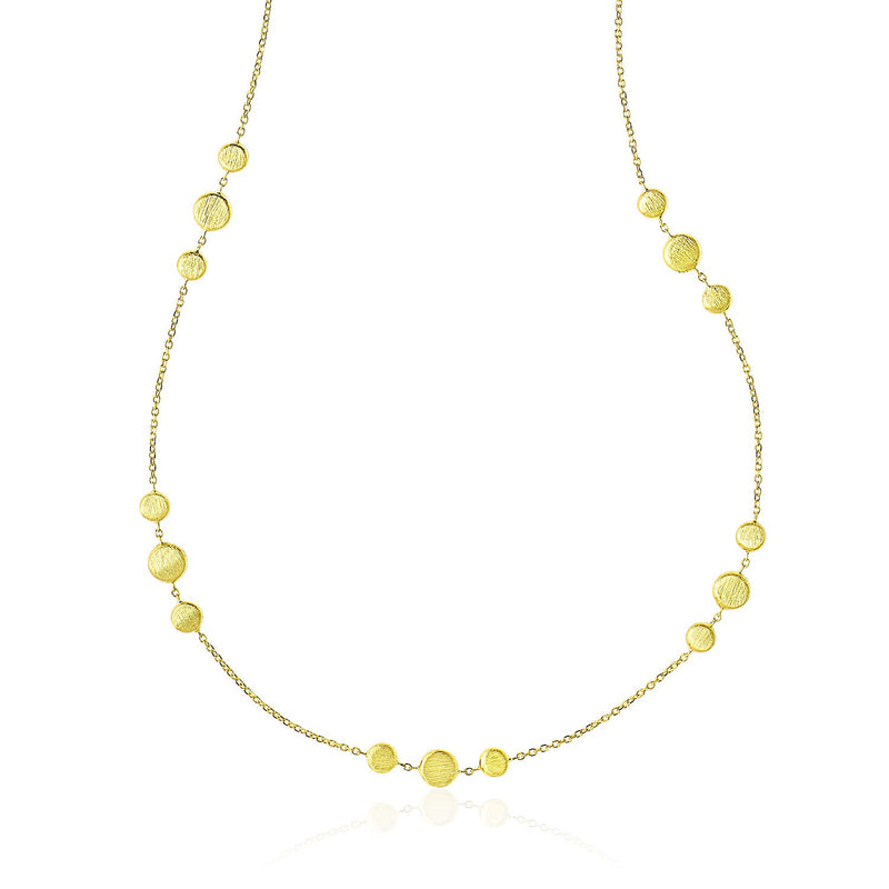 14K Yellow Gold Chain Necklace with Round 3-Cluster Satin Stations