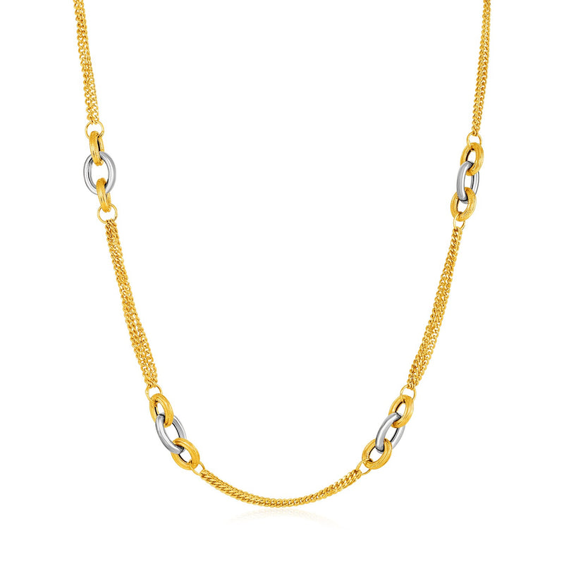 14K Two-Tone Yellow and White Gold Gourmette Necklace with Links