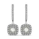 Double Halo Style Cushion Outer Shaped Diamond Drop Earrings in 14K White Gold (3/4 ct. tw.)