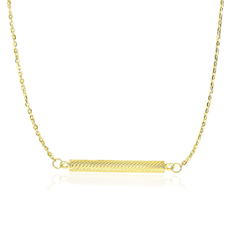 14K Yellow Gold Textured Bar Style Chain Necklace