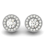 14K White Gold Round Diamond Halo Milgrain Border Earrings (3/4 ct. tw.)