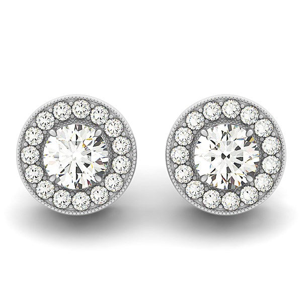 14K White Gold Round Diamond Halo Milgrain Border Earrings (3/4 ct. tw.)