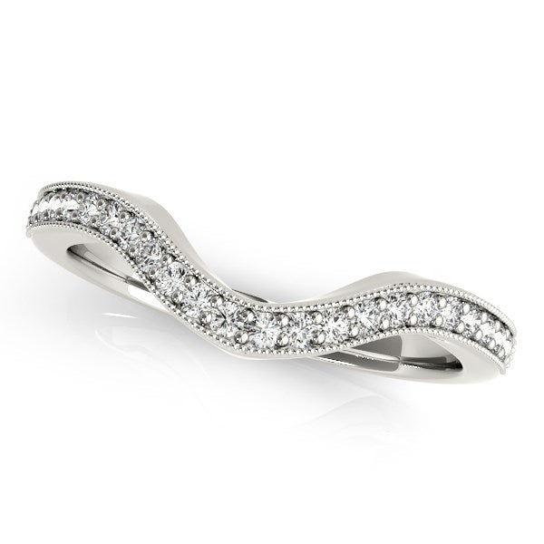 14K White Gold Milgrained Border Curved Diamond Wedding Band (1/5 ct. tw.)