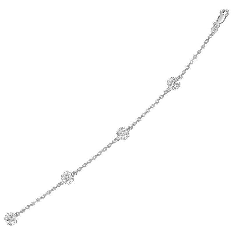 14K White Gold Bracelet with Crystal Studded Ball Stations