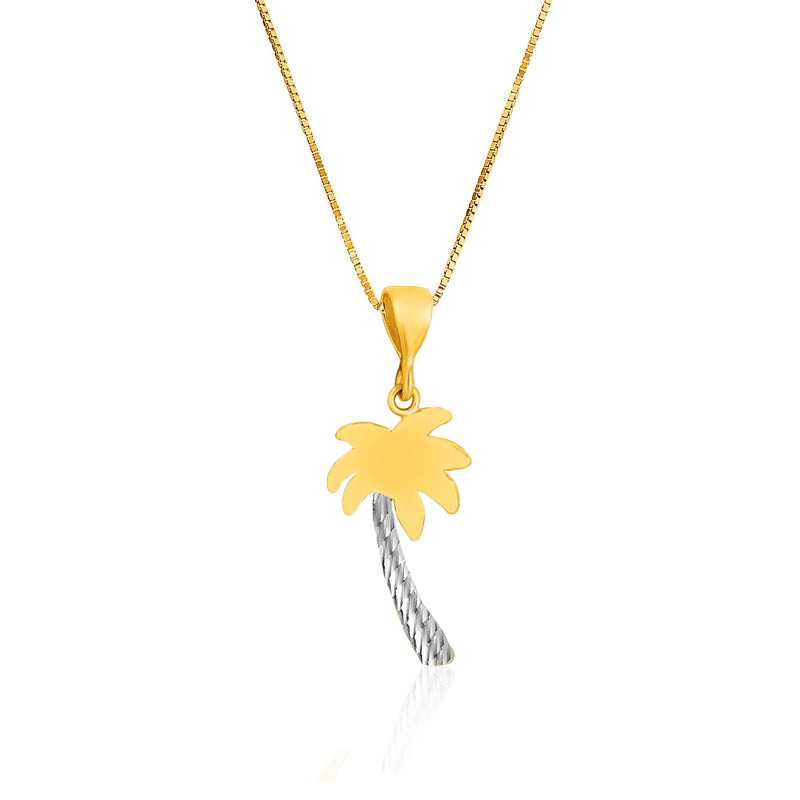 14K Two-Toned Yellow and White Gold Palm Tree Pendant