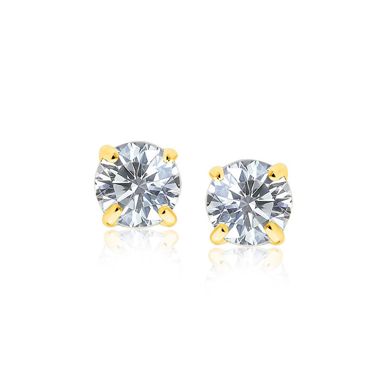 14K Yellow Gold Stud Earrings with White Hue Faceted Cubic Zirconia