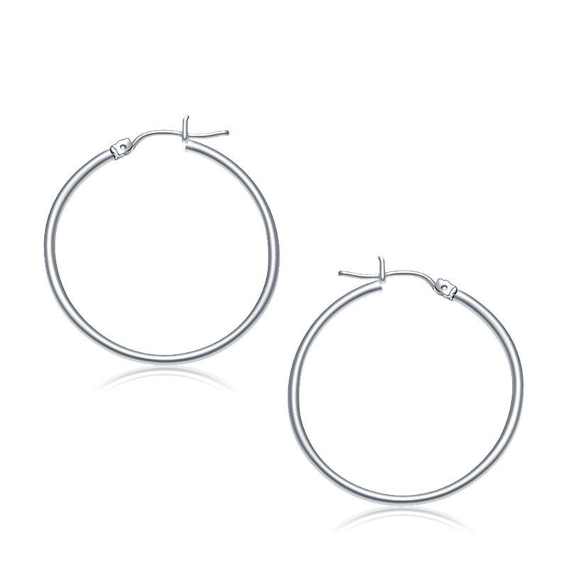 10K White Gold Polished Hoop Earrings (30 mm)