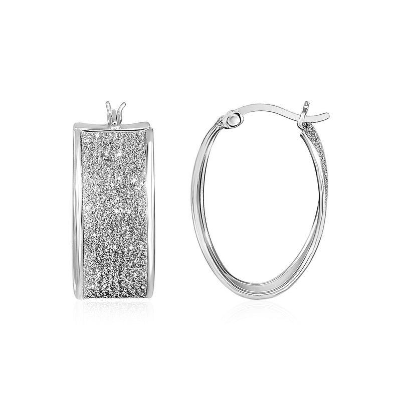 Glitter Textured Wide Oval Hoop Earrings in Sterling Silver