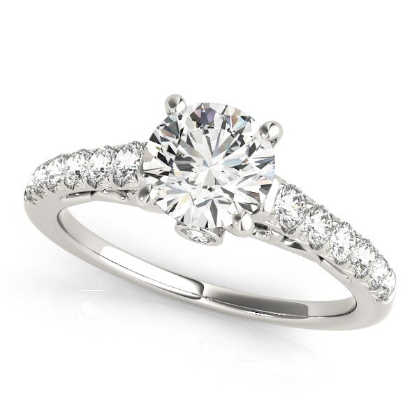 14K White Gold Scalloped Single Row Band Round Diamond Engagement Ring (1 3/8 ct. tw.)