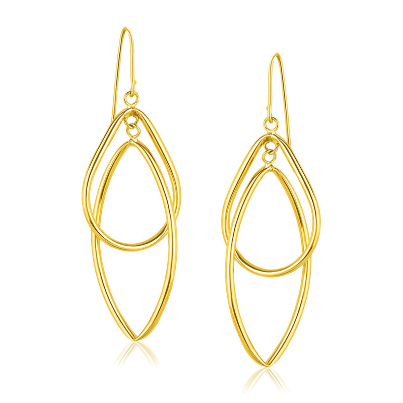 14K Yellow Gold Entwined Teardrop Double Row Earrings