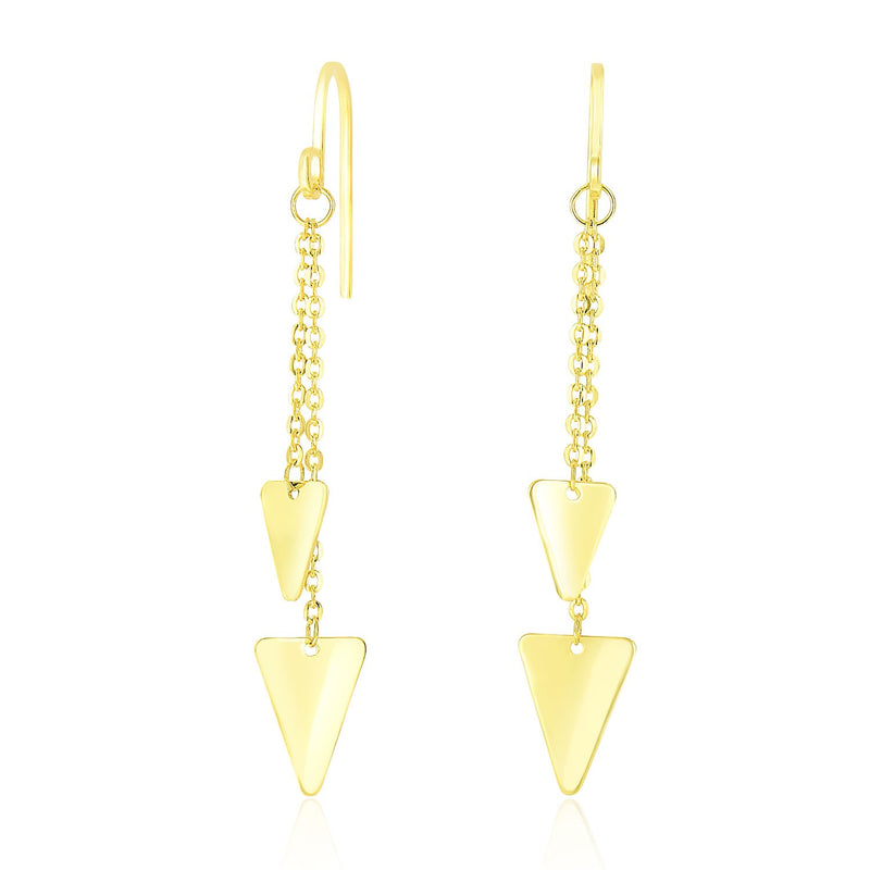 14K Yellow Gold Two-Size Triangle Motif Chain Dangling Earrings