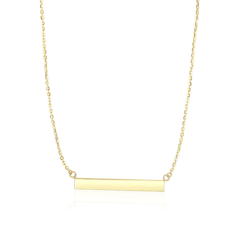 14K Yellow Gold Chain Necklace with a Shiny Flat Bar