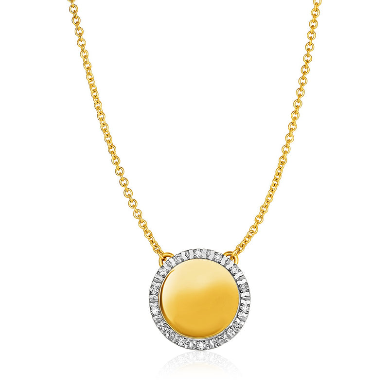 14K Yellow Gold Necklace with Round Engraveable Diamond Pendant (1/10 ct. tw.)