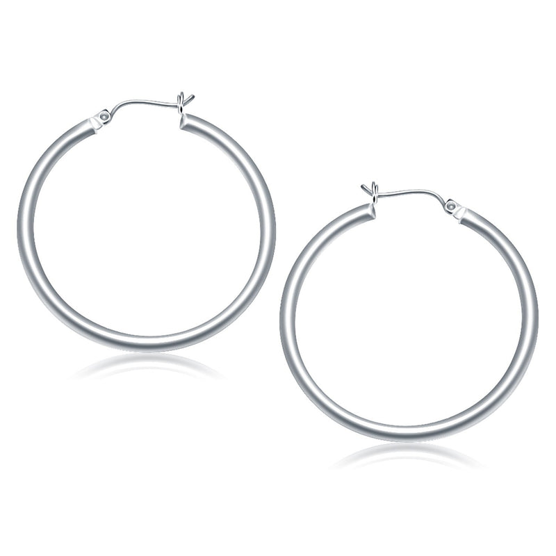 10K White Gold Polished Hoop Earrings (40 mm)