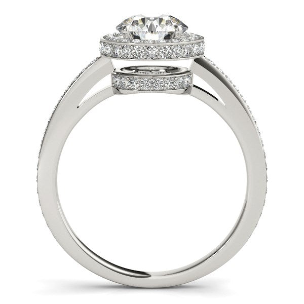 14K White Gold Round Diamond Engagement Ring with Pave Set Halo (1 1/2 ct. tw.)