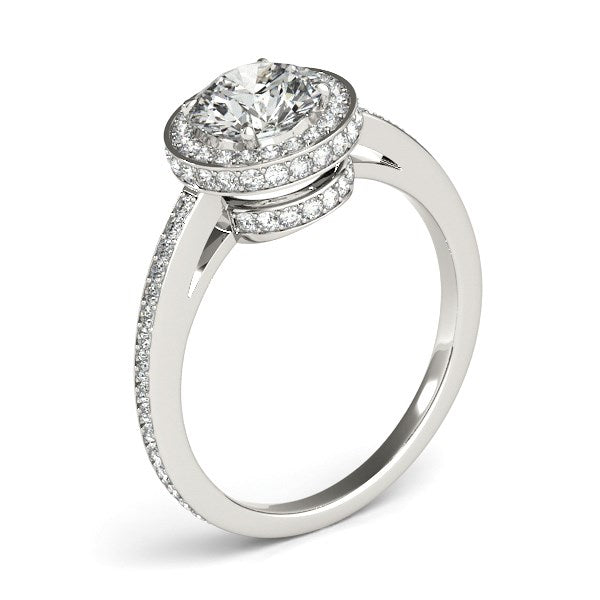 14K White Gold Round Diamond Engagement Ring with Pave Set Halo (1 1/2 ct. tw.)