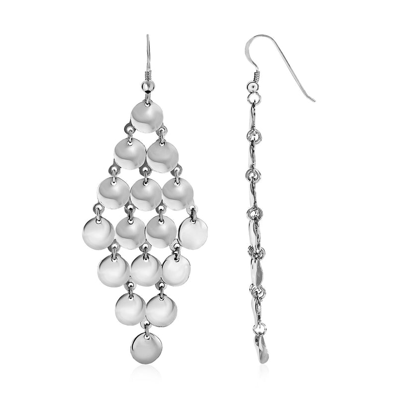 Polished Drop Earrings with Circles in Sterling Silver