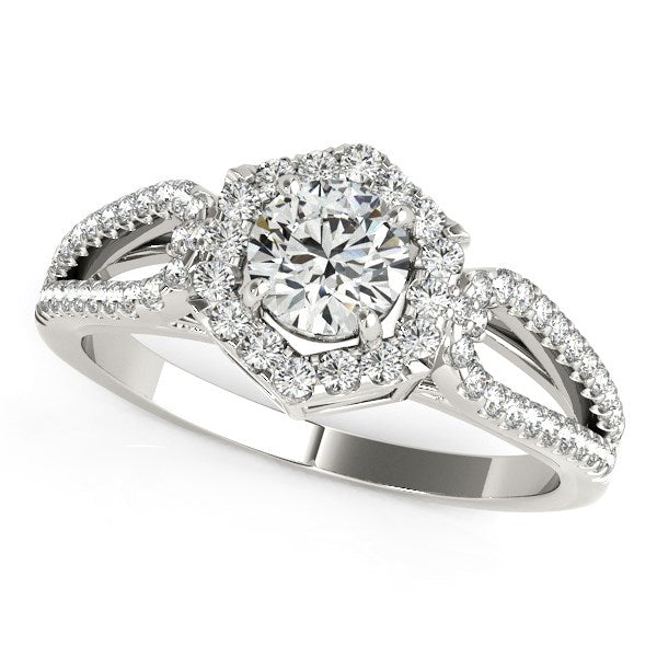 14K White Gold Round Diamond Engagement Ring with Hexagon Halo Border (7/8 ct. tw.)