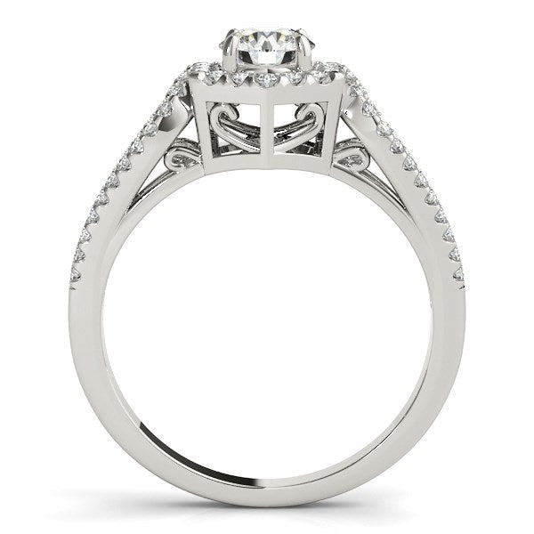 14K White Gold Round Diamond Engagement Ring with Hexagon Halo Border (7/8 ct. tw.)