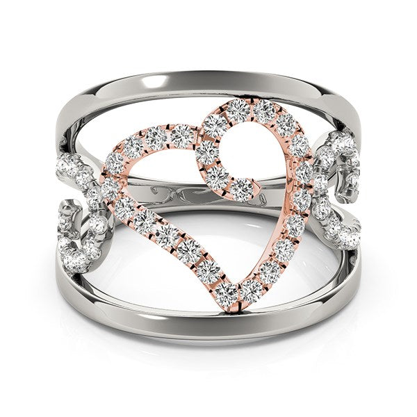 Heart Motif Filigree Style Diamond Ring in 14K White And Rose Gold (1/4 ct. tw.)