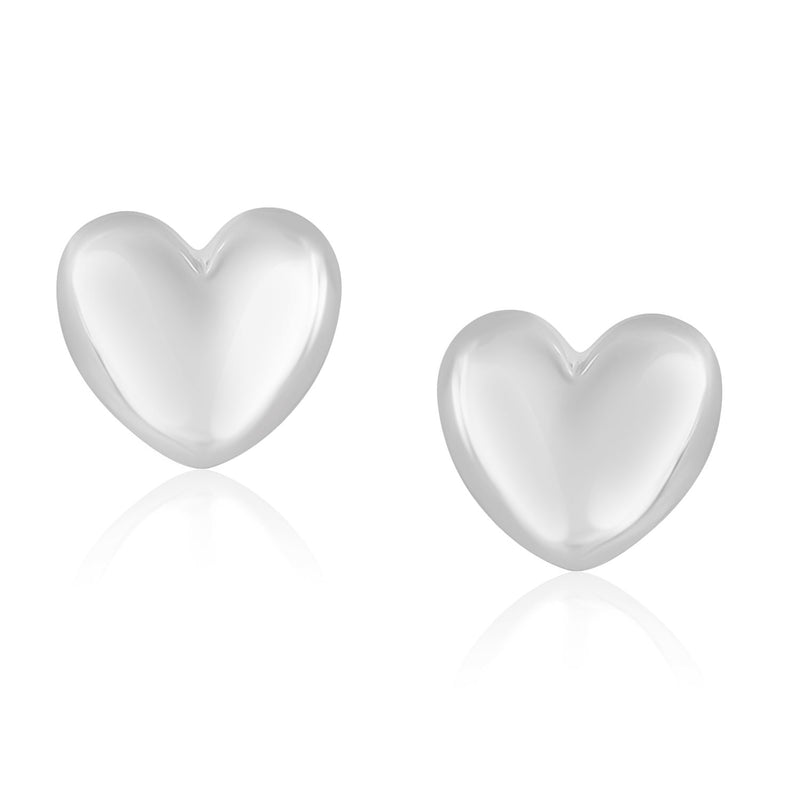 14K White Gold Puffed Heart Shape Shiny Earrings