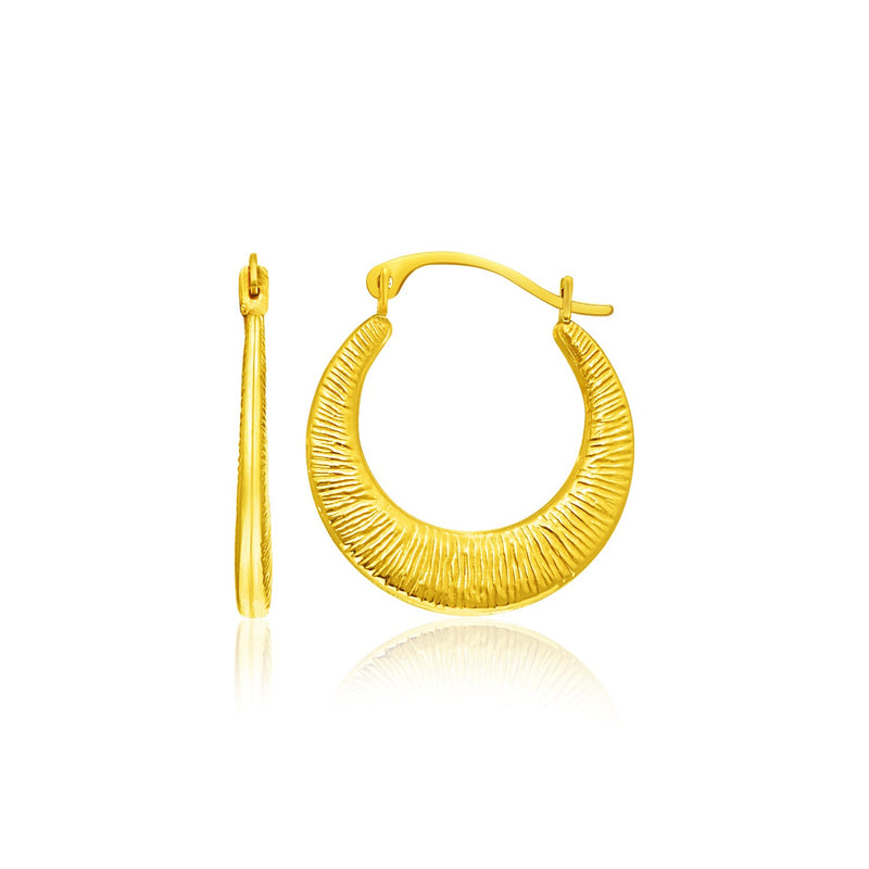 14K Yellow Gold Graduated Round Textured Hoop Earrings