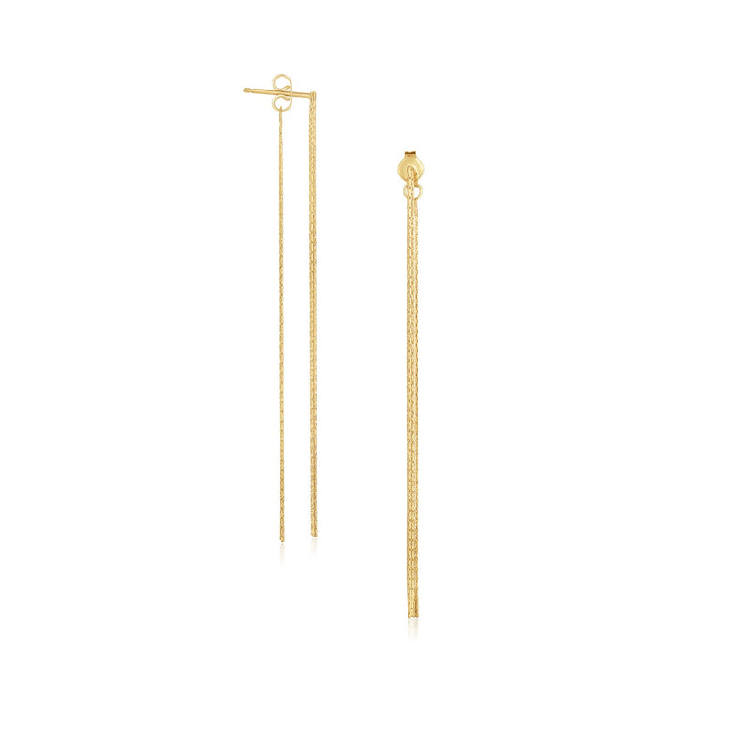 14K Yellow Gold Double Chain Style Drop Earrings