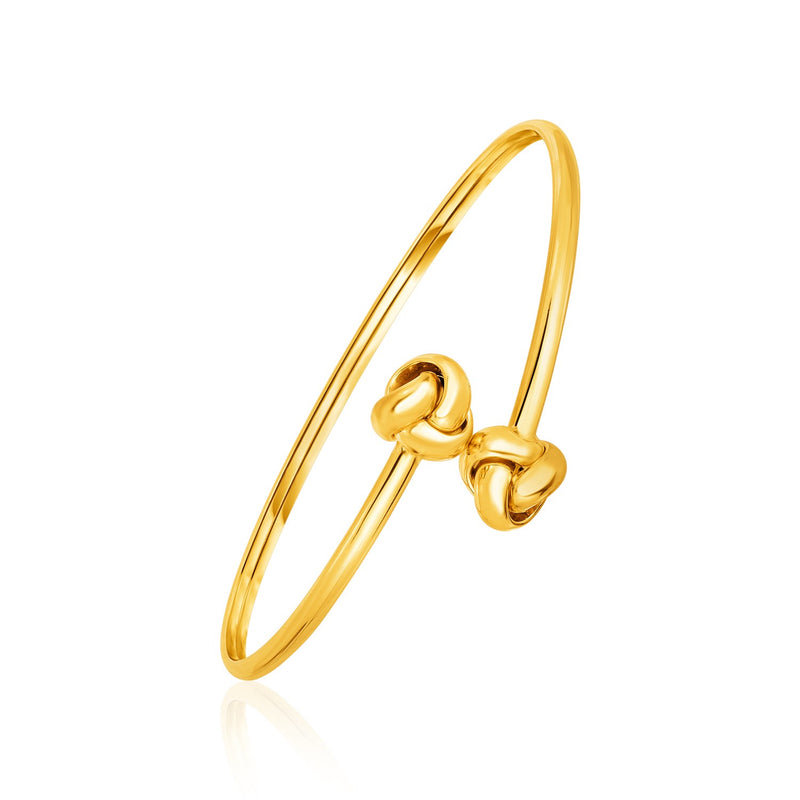 Bypass Bangle with Love Knots in 14K Yellow Gold