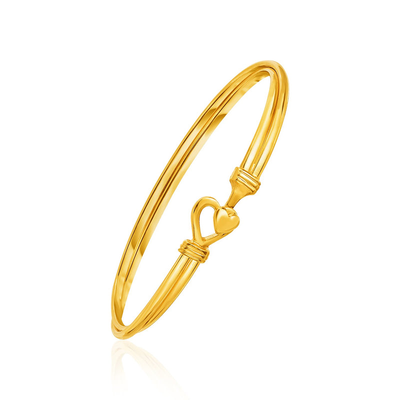 14K Yellow Gold Hook Closure Bangle with Hearts