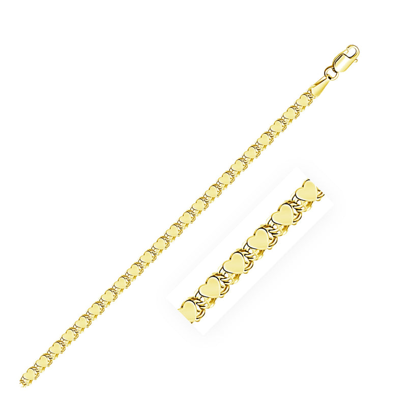 2.9mm 14K Yellow Gold Heart Anklet