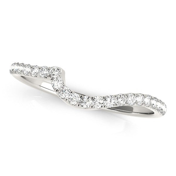 14K White Gold Round Pave Setting Curved Diamond Wedding Ring (1/5 ct. tw.)