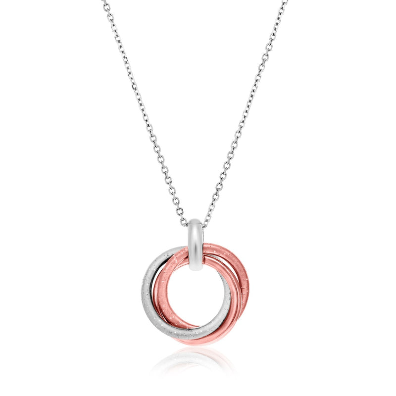 Sterling Silver with Rose Tone Stardust Entwined Rings Pendant