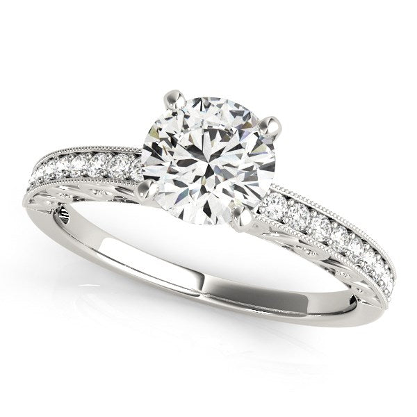 14K White Gold Antique Style Pronged Round Diamond Engagement Ring (1 1/8 ct. tw.)