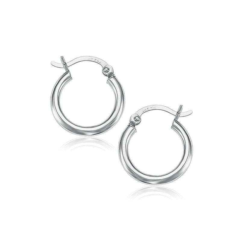 10K White Gold Polished Hoop Earrings (15 mm)