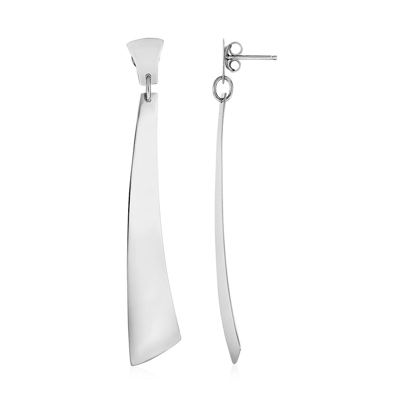 Polished Long Curved Rectangle Drop Earrings in Sterling Silver