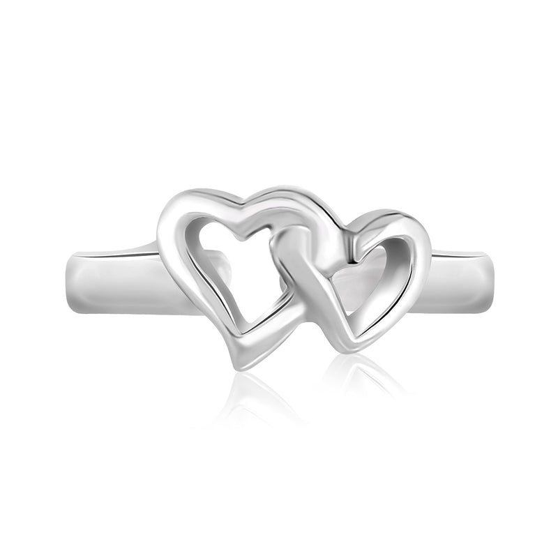 Sterling Silver Rhodium Finished Toe Ring with Intertwined Hearts