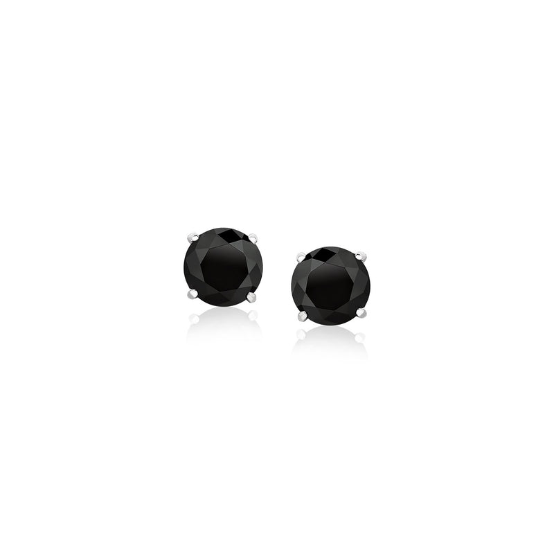 14K White Gold Stud Earrings with Black 5mm Faceted Cubic Zirconia